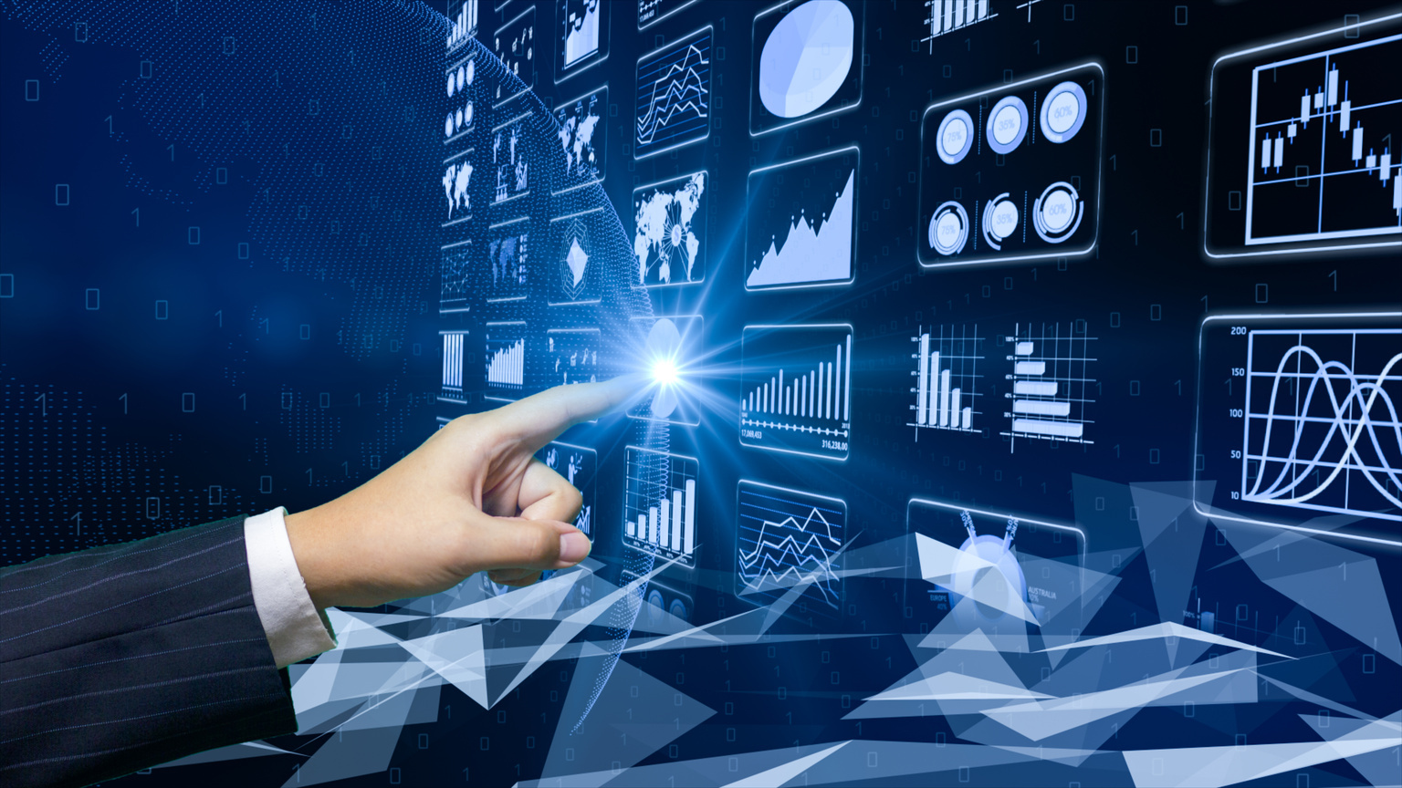 Executive touching a digital software dashboard